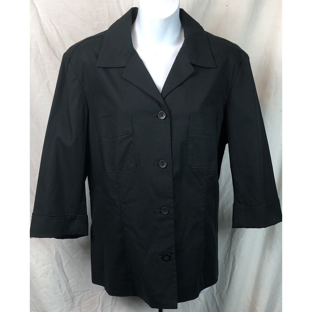 Rafaella Top 14 Black ButtonUp 3/4 Sleeve Pocket Heavy Cotton Career Office
